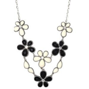Silver PREMIER DESIGNS Black & Cream Rhinestone Flower Statement Necklace Set‎